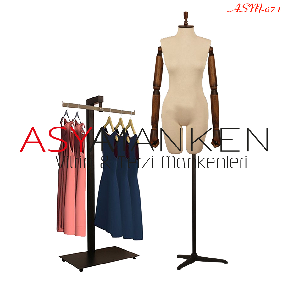 ASM-671 Özel Standlı Pantolon Giyebilen Kukla Kollu Bayan Terzi Mankeni
