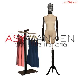 ASM-697 Özel Standlı Tel Kafa Pantolon Giyebilen Kukla Kollu Bayan Terzi Mankeni