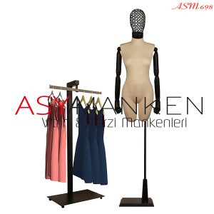 ASM-698 Özel Standlı Tel Kafa Pantolon Giyebilen Kukla Kollu Bayan Terzi Mankeni