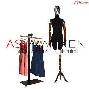 ASM-700 Özel Standlı Tel Kafa Pantolon Giyebilen Kukla Kollu Bayan Terzi Mankeni