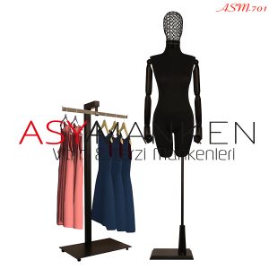 ASM-701 Özel Standlı Tel Kafa Pantolon Giyebilen Kukla Kollu Bayan Terzi Mankeni