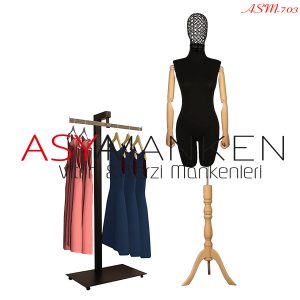 ASM-703 Özel Standlı Tel Kafa Pantolon Giyebilen Kukla Kollu Bayan Terzi Mankeni