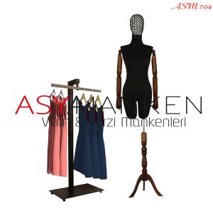 ASM-704 Özel Standlı Tel Kafa Pantolon Giyebilen Kukla Kollu Bayan Terzi Mankeni