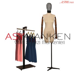 ASM-705 Özel Standlı Tel Kafa Pantolon Giyebilen Kukla Kollu Bayan Terzi Mankeni