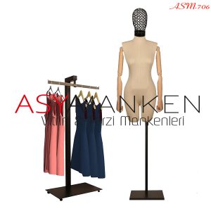 ASM-706 Özel Standlı Tel Kafa Pantolon Giyebilen Kukla Kollu Bayan Terzi Mankeni