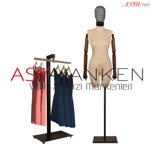 ASM-707 Özel Standlı Tel Kafa Pantolon Giyebilen Kukla Kollu Bayan Terzi Mankeni