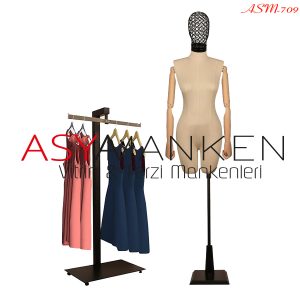 ASM-709 Özel Standlı Tel Kafa Pantolon Giyebilen Kukla Kollu Bayan Terzi Mankeni
