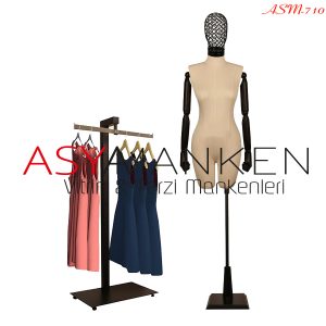 ASM-710 Özel Standlı Tel Kafa Pantolon Giyebilen Kukla Kollu Bayan Terzi Mankeni