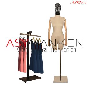 ASM-711 Özel Standlı Tel Kafa Pantolon Giyebilen Kukla Kollu Bayan Terzi Mankeni