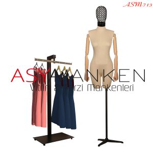 ASM-713 Özel Standlı Tel Kafa Pantolon Giyebilen Kukla Kollu Bayan Terzi Mankeni