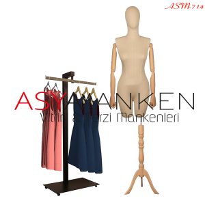 ASM-714 Özel Standlı Keten Kumaş Pantolon Giyebilen Kukla Kollu Bayan Terzi Mankeni