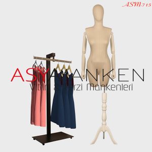 ASM-715 Özel Standlı Keten Kumaş Pantolon Giyebilen Kukla Kollu Bayan Terzi Mankeni