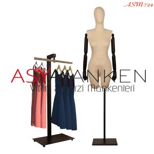 ASM-724 Özel Standlı Keten Kumaş Pantolon Giyebilen Kukla Kollu Bayan Terzi Mankeni