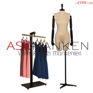 ASM-738 Özel Standlı Keten Kumaş Pantolon Giyebilen Kukla Kollu Bayan Terzi Mankeni